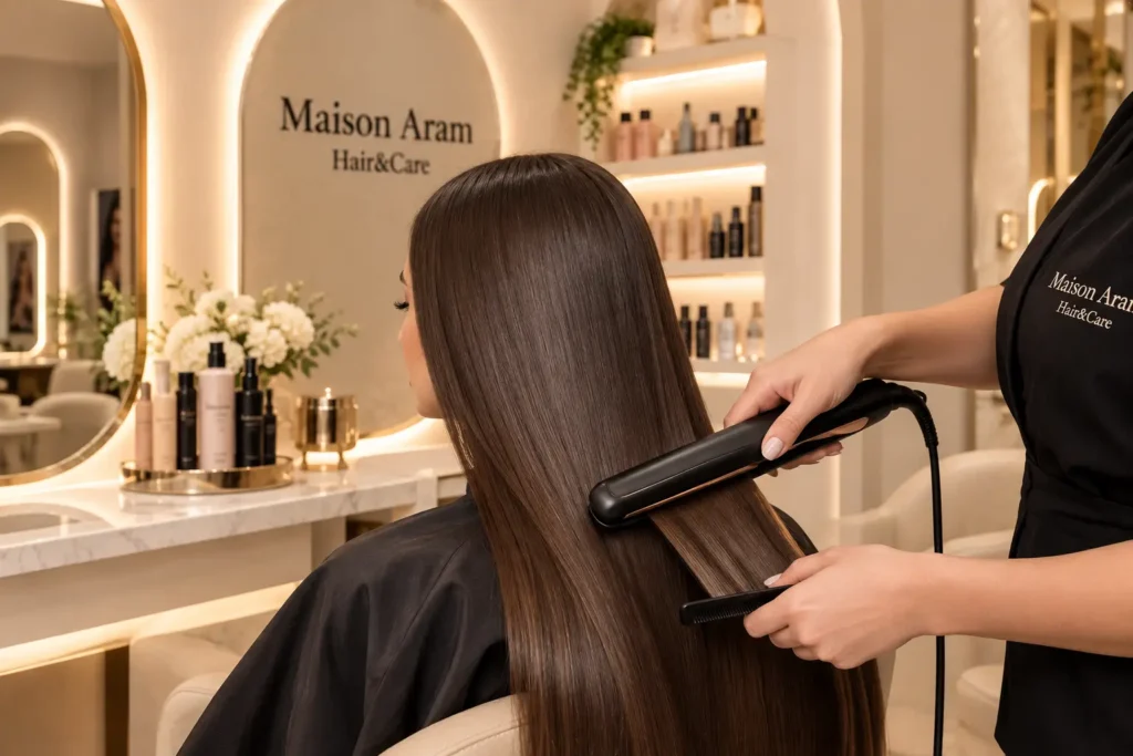 Prestation de lissage cheveux chez Maison Aram à Tanger