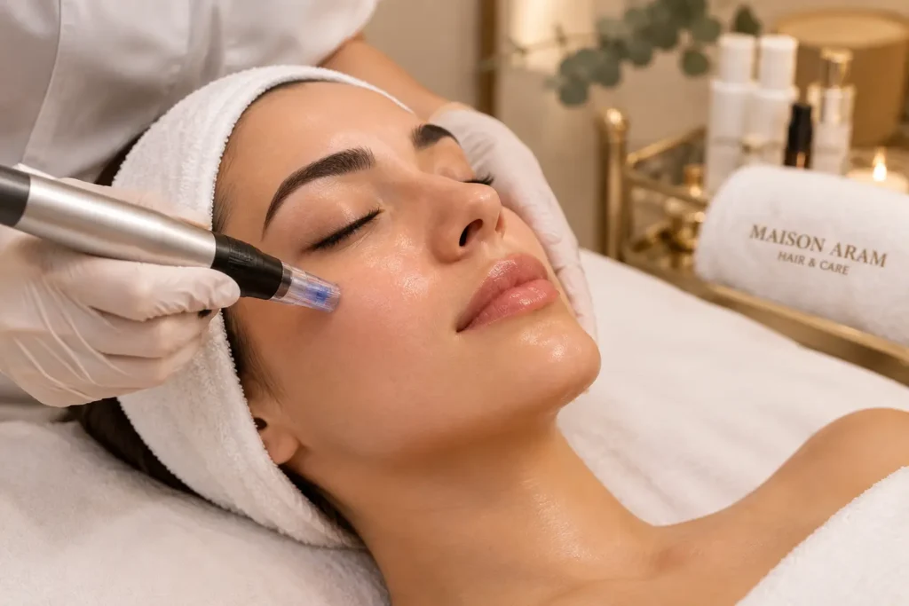 Séance de microneedling du visage dans un salon de beauté Maison Aram à Tanger