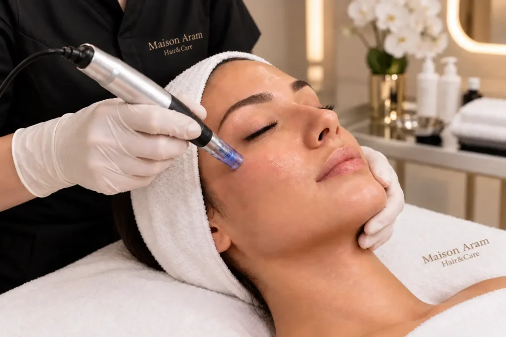 Soin du visage par microneedling réalisé chez Maison Aram à Tanger