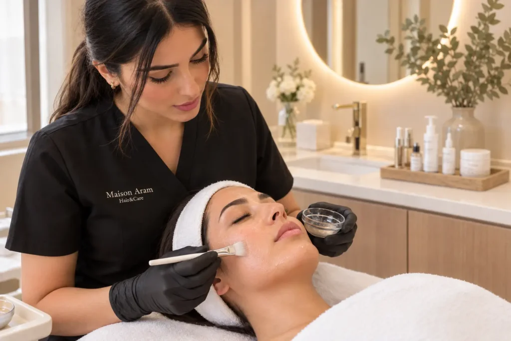 Soin apaisant après microneedling acné dans un salon de beauté à Tanger